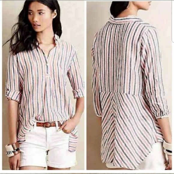 Anthropologie Tops - Anthro Isabella Sinclair Tisket Striped Popover Top XS